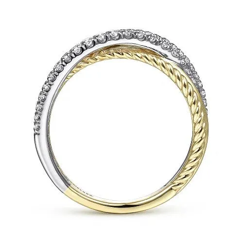GABRIEL CO Rings 14K WhiteYellow Gold Twisted Rope and Diamond Criss Cross Ring GABRIEL CO Rings 14K WhiteYellow Gold Twisted Rope and Diamond Criss Cross Ring