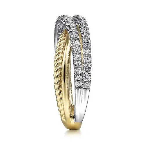 GABRIEL CO Rings 14K WhiteYellow Gold Twisted Rope and Diamond Criss Cross Ring GABRIEL CO Rings 14K WhiteYellow Gold Twisted Rope and Diamond Criss Cross Ring