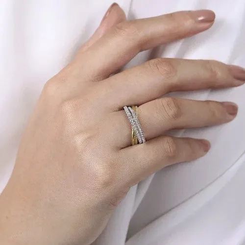 GABRIEL CO Rings 14K WhiteYellow Gold Twisted Rope and Diamond Criss Cross Ring GABRIEL CO Rings 14K WhiteYellow Gold Twisted Rope and Diamond Criss Cross Ring
