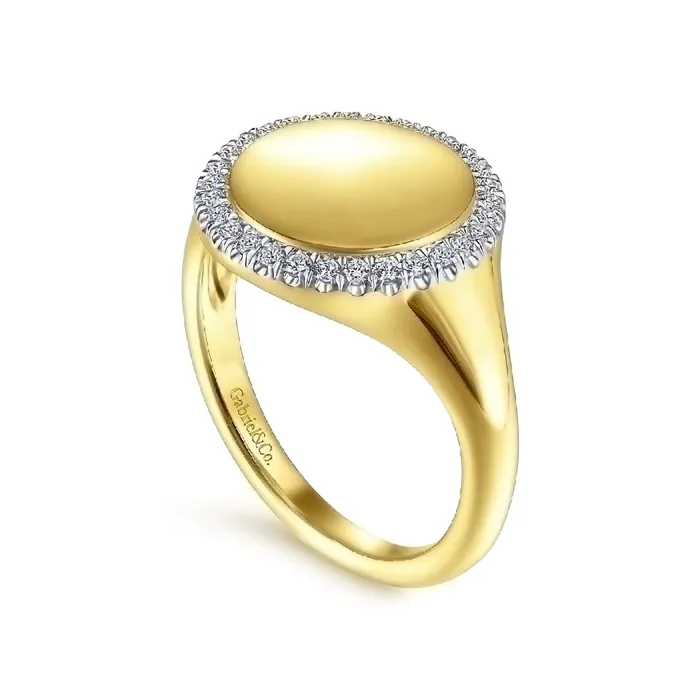 GABRIEL CO Rings 14K Yellow Gold Pinky Signet Ring with Diamond Halo
