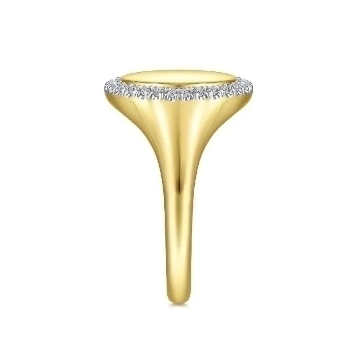 GABRIEL CO Rings 14K Yellow Gold Pinky Signet Ring with Diamond Halo