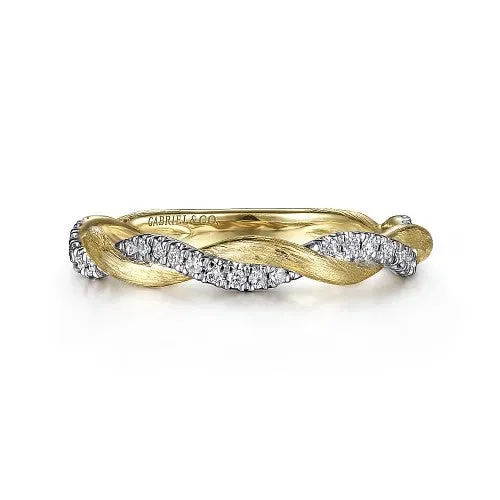 GABRIEL CO Rings 14K Yellow Gold Twisted Diamond Stackable Ring