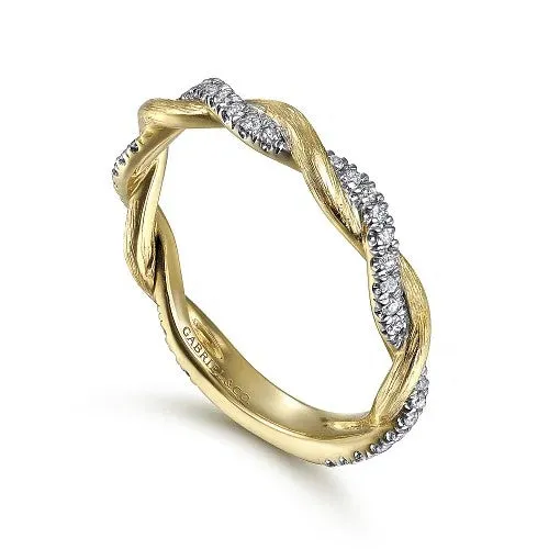 GABRIEL CO Rings 14K Yellow Gold Twisted Diamond Stackable Ring