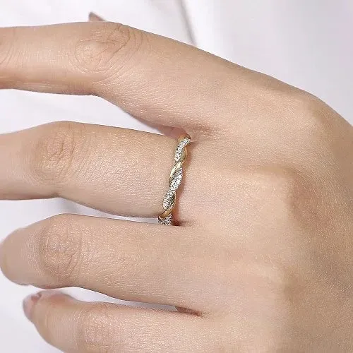 GABRIEL CO Rings 14K Yellow Gold Twisted Diamond Stackable Ring