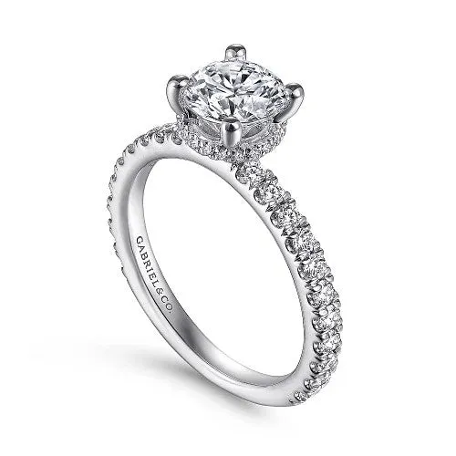GABRIEL CO Rings Alina 14K White Gold Hidden Halo Round Diamond Engagement Ring Setting Only