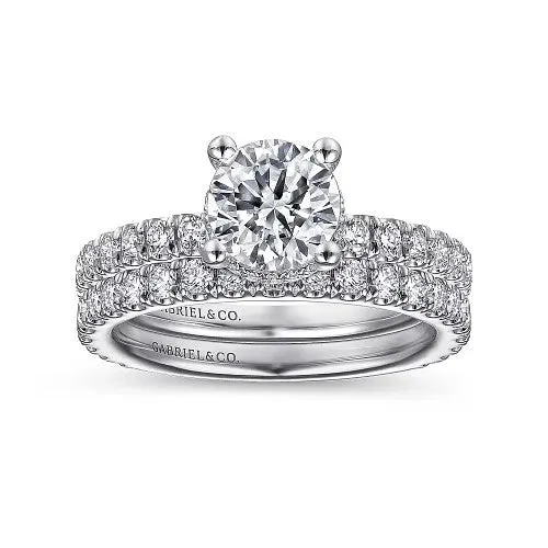 GABRIEL CO Rings Alina 14K White Gold Hidden Halo Round Diamond Engagement Ring Setting Only