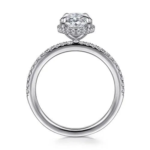 GABRIEL CO Rings Allesia 14K White Gold Oval Cut Hidden Halo Diamond Engagement Ring Setting Only