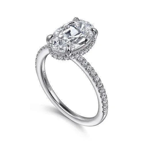 GABRIEL CO Rings Allesia 14K White Gold Oval Cut Hidden Halo Diamond Engagement Ring Setting Only