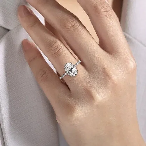 GABRIEL CO Rings Allesia 14K White Gold Oval Cut Hidden Halo Diamond Engagement Ring Setting Only