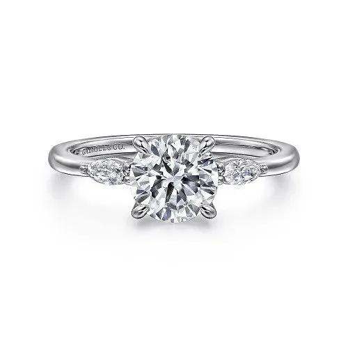 GABRIEL CO Rings Dela 14K White Gold Round Three Stone Diamond Engagement Ring Setting Only GABRIEL CO Rings Dela 14K White Gold Round Three Stone Diamond Engagement Ring Setting Only