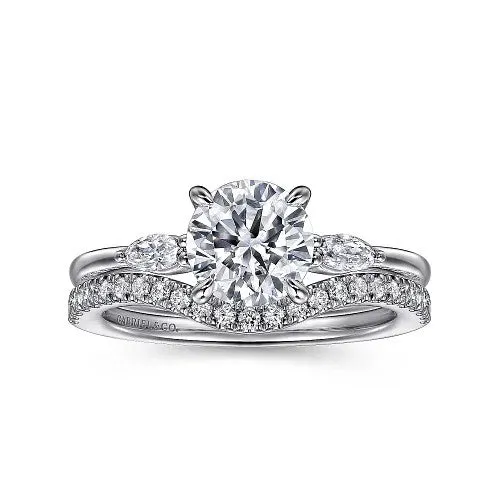 GABRIEL CO Rings Dela 14K White Gold Round Three Stone Diamond Engagement Ring Setting Only GABRIEL CO Rings Dela 14K White Gold Round Three Stone Diamond Engagement Ring Setting Only