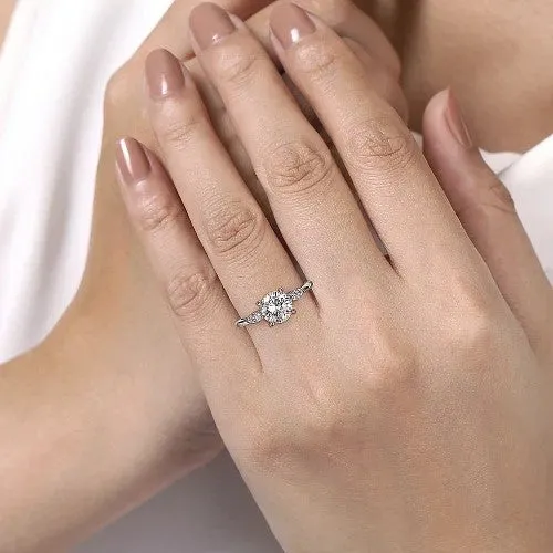 GABRIEL CO Rings Dela 14K White Gold Round Three Stone Diamond Engagement Ring Setting Only GABRIEL CO Rings Dela 14K White Gold Round Three Stone Diamond Engagement Ring Setting Only