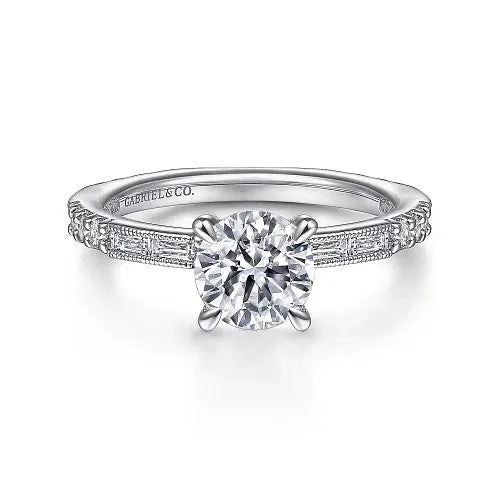 GABRIEL CO Rings Luca Art Deco 14K White Gold Round Diamond Channel Set Engagement RingSetting Only GABRIEL CO Rings Luca Art Deco 14K White Gold Round Diamond Channel Set Engagement RingSetting Only