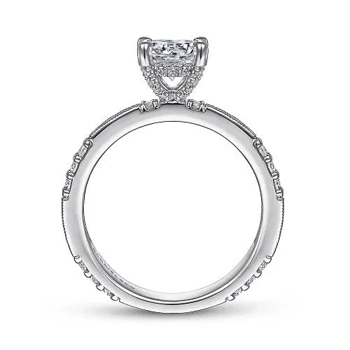GABRIEL CO Rings Luca Art Deco 14K White Gold Round Diamond Channel Set Engagement RingSetting Only