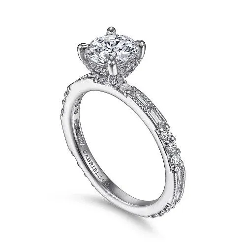 GABRIEL CO Rings Luca Art Deco 14K White Gold Round Diamond Channel Set Engagement RingSetting Only