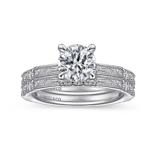 GABRIEL CO Rings Luca Art Deco 14K White Gold Round Diamond Channel Set Engagement RingSetting Only