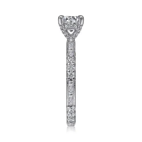 GABRIEL CO Rings Luca Art Deco 14K White Gold Round Diamond Channel Set Engagement RingSetting Only