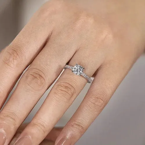 GABRIEL CO Rings Luca Art Deco 14K White Gold Round Diamond Channel Set Engagement RingSetting Only