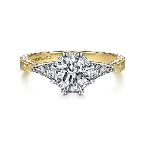 GABRIEL CO Rings Sanna Vintage Inspired 14K WhiteYellow Gold Round Diamond Channel Set Engagement Ring Setting Only GABRIEL CO Rings Sanna Vintage Inspired 14K WhiteYellow Gold Round Diamond Channel Set Engagement Ring Setting Only