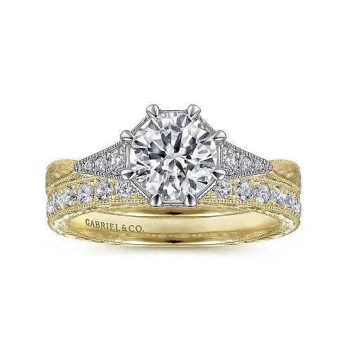 GABRIEL CO Rings Sanna Vintage Inspired 14K WhiteYellow Gold Round Diamond Channel Set Engagement Ring Setting Only GABRIEL CO Rings Sanna Vintage Inspired 14K WhiteYellow Gold Round Diamond Channel Set Engagement Ring Setting Only
