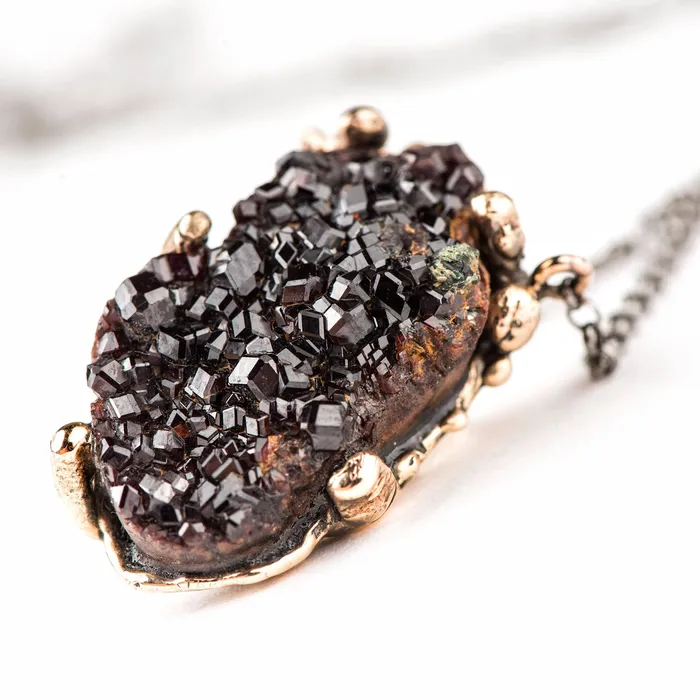 Garnet Druzy Necklace One of a kind Pendant Giardinoblu Necklaces