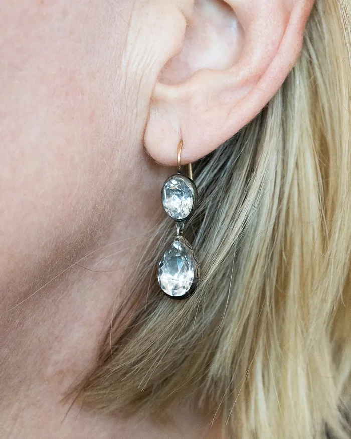 Georgian Era Rock Crystal Earrings Bell Bird Antiques Earrings