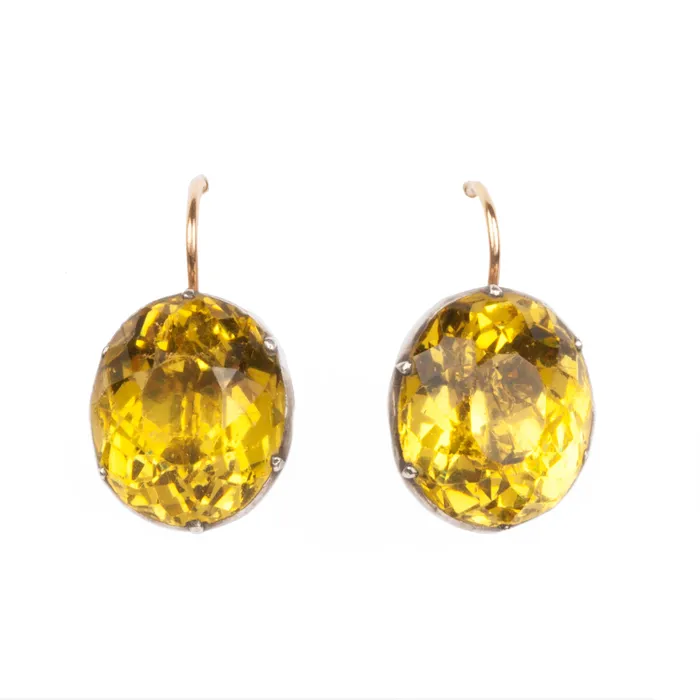 Georgian Yellow Oval Paste Earrings Bell Bird Antiques Earrings