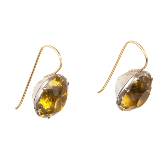Georgian Yellow Oval Paste Earrings Bell Bird Antiques Earrings