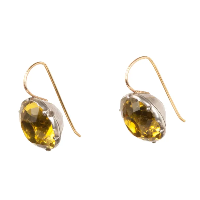 Georgian Yellow Oval Paste Earrings Bell Bird Antiques Earrings