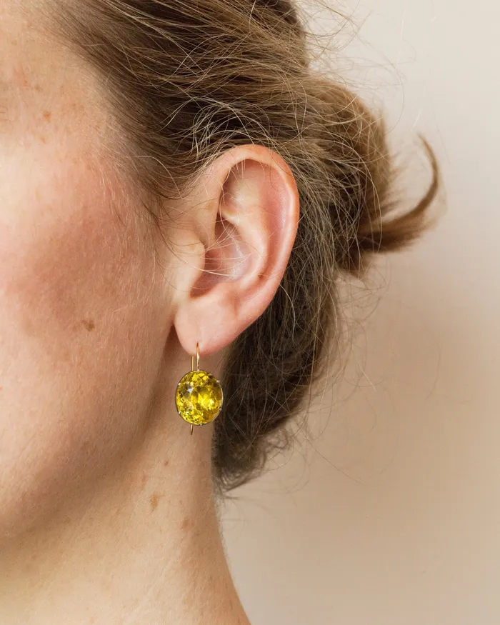 Georgian Yellow Oval Paste Earrings Bell Bird Antiques Earrings