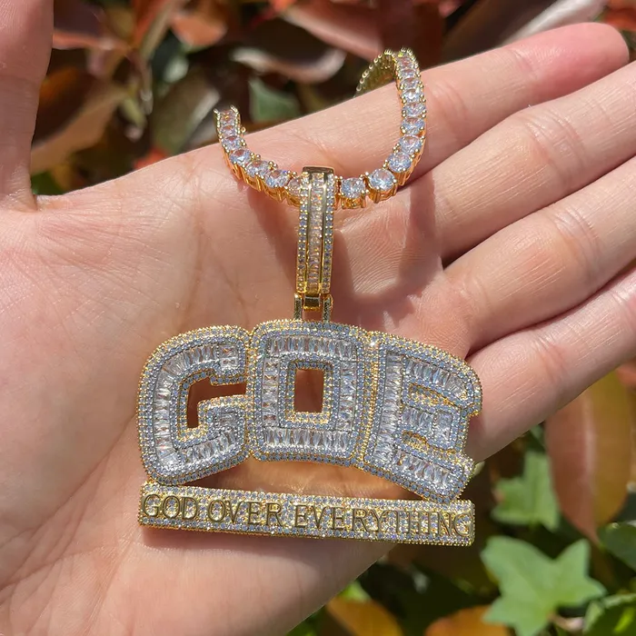 GOD OVER EVERYTHING GOE God Over Everything Iced Out Diamond Pendant Necklace Necklaces