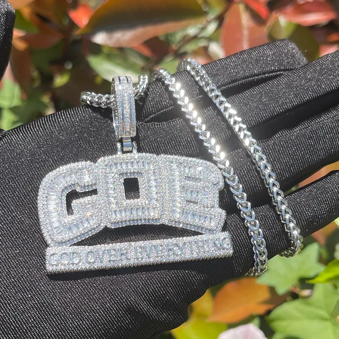 GOD OVER EVERYTHING GOE God Over Everything Iced Out Diamond Pendant Necklace Necklaces