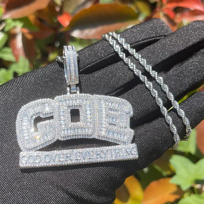 GOD OVER EVERYTHING GOE God Over Everything Iced Out Diamond Pendant Necklace Necklaces