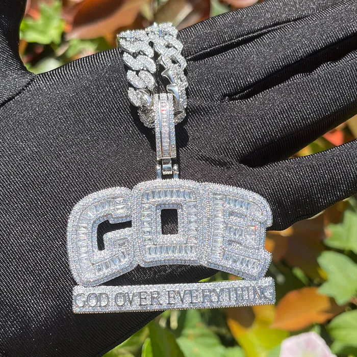 GOD OVER EVERYTHING GOE God Over Everything Iced Out Diamond Pendant Necklace Necklaces