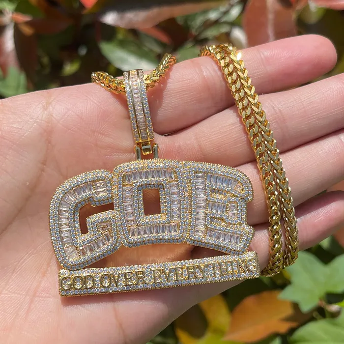 GOD OVER EVERYTHING GOE God Over Everything Iced Out Diamond Pendant Necklace Necklaces
