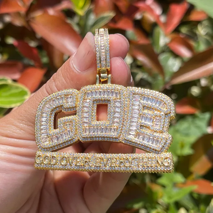 GOD OVER EVERYTHING GOE God Over Everything Iced Out Diamond Pendant Necklace Necklaces