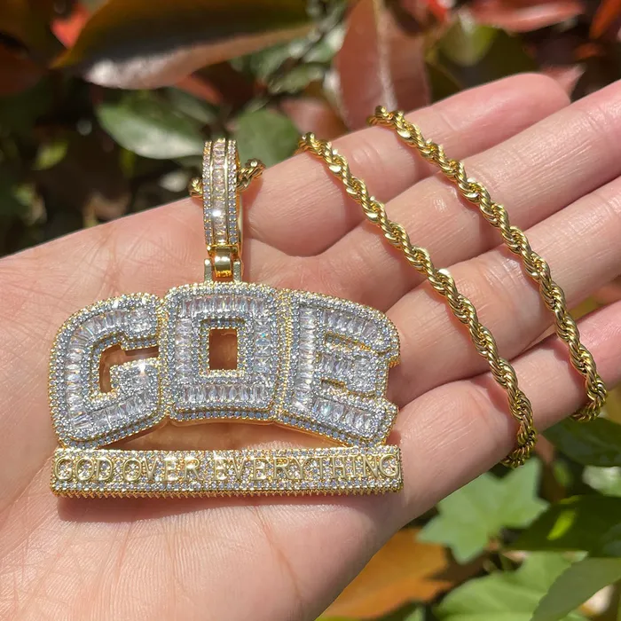 GOD OVER EVERYTHING GOE God Over Everything Iced Out Diamond Pendant Necklace Necklaces