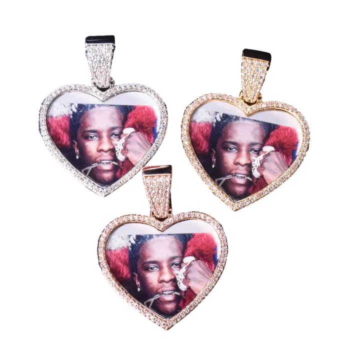 Heart Tennis Bail Solid Back Custom Photo Picture Pendant Necklace HEART Necklaces