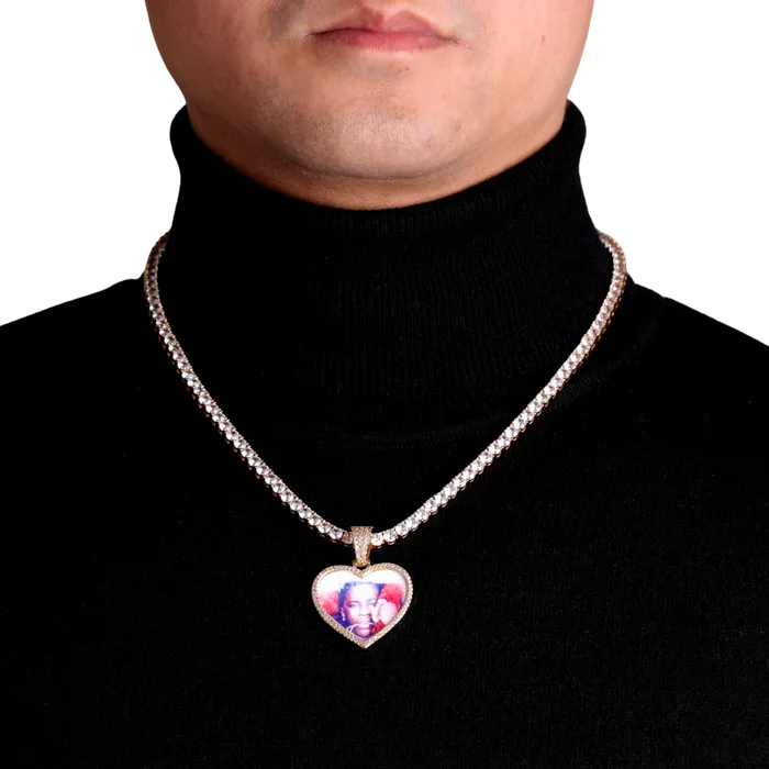 Heart Tennis Bail Solid Back Custom Photo Picture Pendant Necklace HEART Necklaces