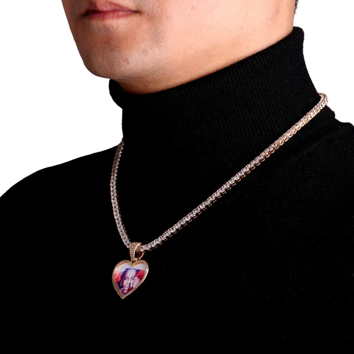 Heart Tennis Bail Solid Back Custom Photo Picture Pendant Necklace HEART Necklaces