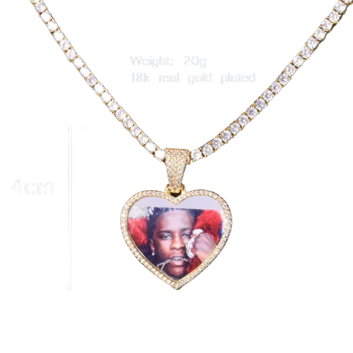 Heart Tennis Bail Solid Back Custom Photo Picture Pendant Necklace HEART Necklaces