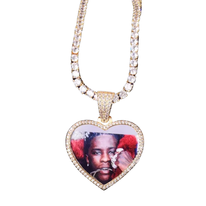 Heart Tennis Bail Solid Back Custom Photo Picture Pendant Necklace HEART Necklaces