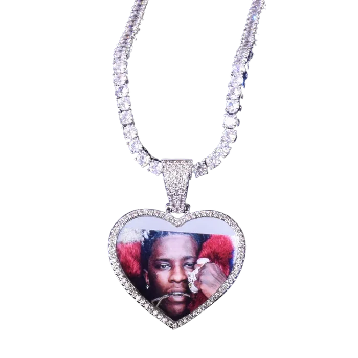 Heart Tennis Bail Solid Back Custom Photo Picture Pendant Necklace HEART Necklaces