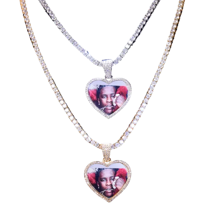Heart Tennis Bail Solid Back Custom Photo Picture Pendant Necklace HEART Necklaces