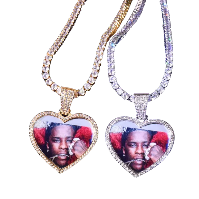 Heart Tennis Bail Solid Back Custom Photo Picture Pendant Necklace HEART Necklaces