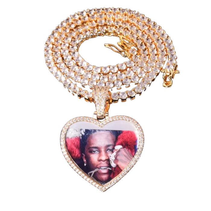 Heart Tennis Bail Solid Back Custom Photo Picture Pendant Necklace HEART Necklaces