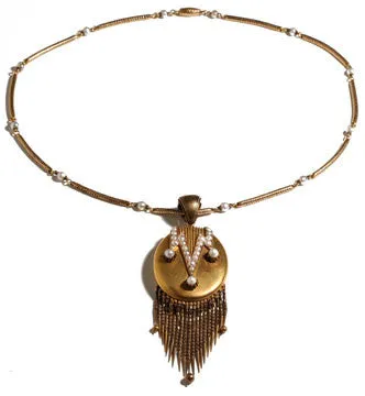 High Victorian Gold Fringe Locket Bell Bird Antiques Necklaces