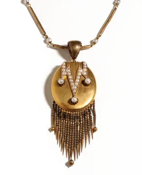 High Victorian Gold Fringe Locket Bell Bird Antiques Necklaces