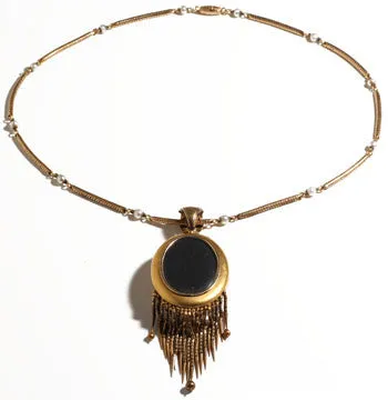 High Victorian Gold Fringe Locket Bell Bird Antiques Necklaces