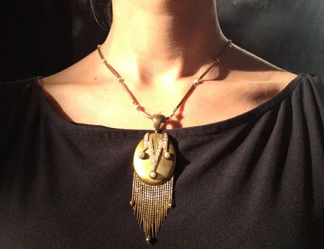High Victorian Gold Fringe Locket Bell Bird Antiques Necklaces